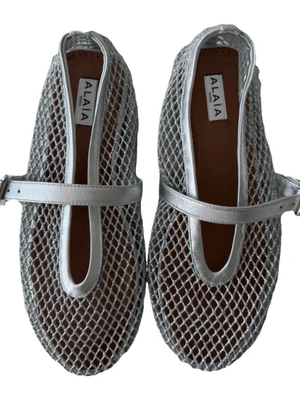 Alaia Silver Leather Ballet Flats EU39